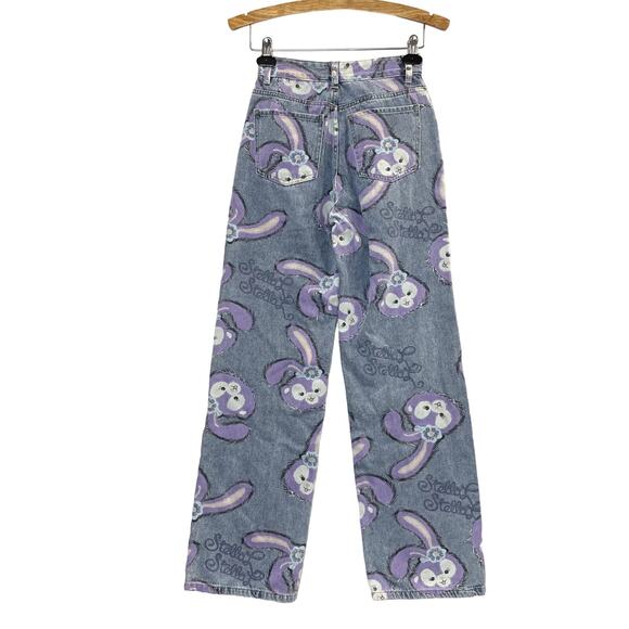 Bunny Rabbit Size M Jeans Wide Leg Flare High Waist Kawaii Bunny Anime Pastel - Picture 16 of 16